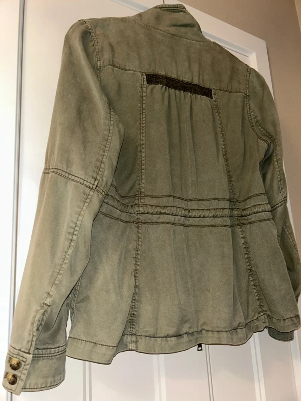 Full Zip Military Utility Jacket M/L Green Casual Faded Worn Look Coat Relaxed